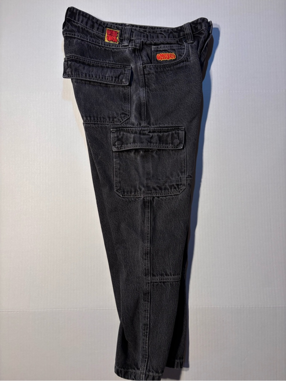Vtg Empyre Double Knee Cargo Y2K Skater Grunge Black Acid Wash Denim Jeans Sz 30 - Picture 6 of 12